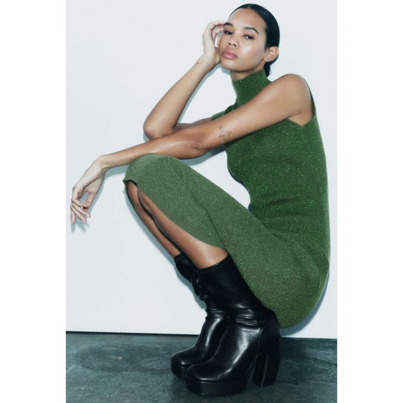 Blogger Favorite Zara Metallic Thread Knit Dress Green Small - Picture 6 of 17